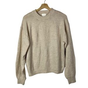 H&M Light Beige Drop Shoulder Crewneck Pullover Knit Sweater S
